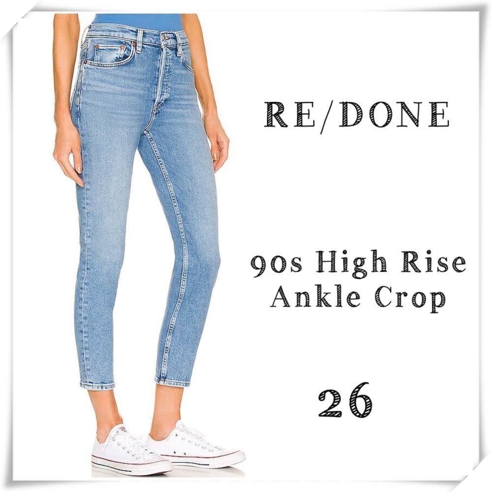 Re/Done 90s High Rise Ankle Crop Jeans in Bright Faded Blue Size 26 192-3WHRAC